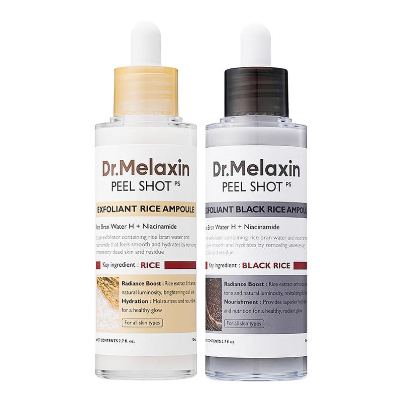 Dr. Melaxin - Peel Shot Exfoliating Rice Ampoule Duo | RICE WATER PEELING GEL DUO TARGETS BLACKHEADS & WHITEHEADS, KOREAN SKINCARE