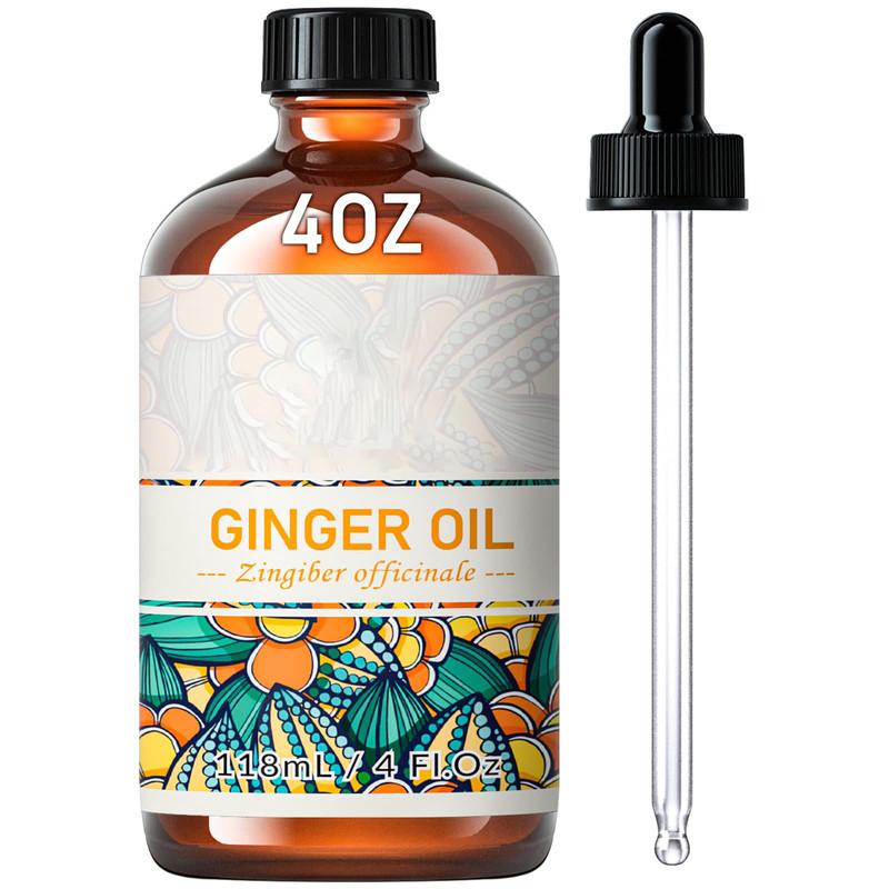 Ginger Oil 4 Fl Oz, Pure Ginger Essential Oil for Massage, Skin, Diffuser - 118ml Body Care Scented