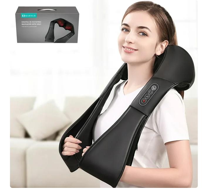 Neck and Shoulder Massager, 3D Deep Tissue Kneading Shiatsu Massager with Heat, Black