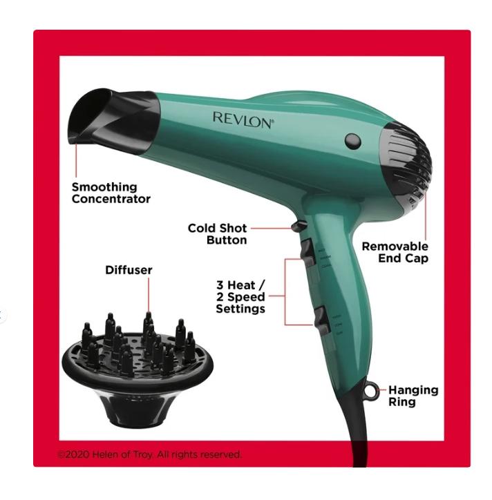 Revlon 1875W IONIC Volume Booster Hair Dryer, Green-Secador de pelo Revlon 1875W IONIC Volume Booster, color verde