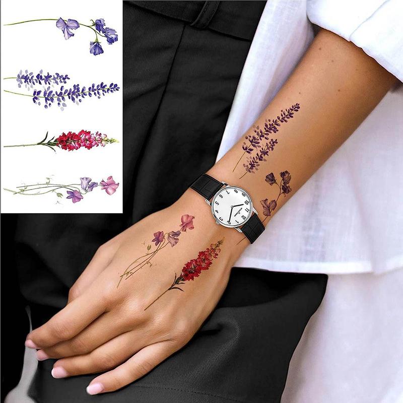 Flower Pattern Temporary Tattoo Sticker, 12pcs Waterproof Fake Tattoo Sticker, Realistic Tattoo Sticker for Women & Men, Body Art Sticker