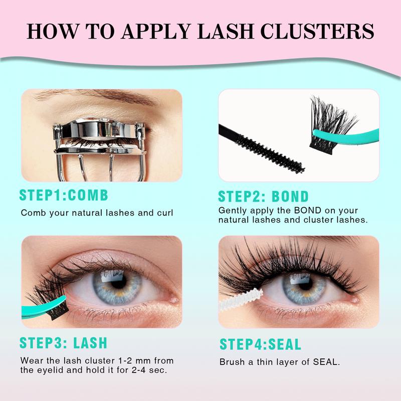 VAVALASH Lash Kit, Wide Thin Lash Band Fuffly Magic Individual DIY Cluster Lashes Kit, Beginner Friendly Waterproof Lash bond For Girls Diy Lash Beauty Makeup At Home Eyelashes Cosmetic Lash Extensions Eyelash Extensions