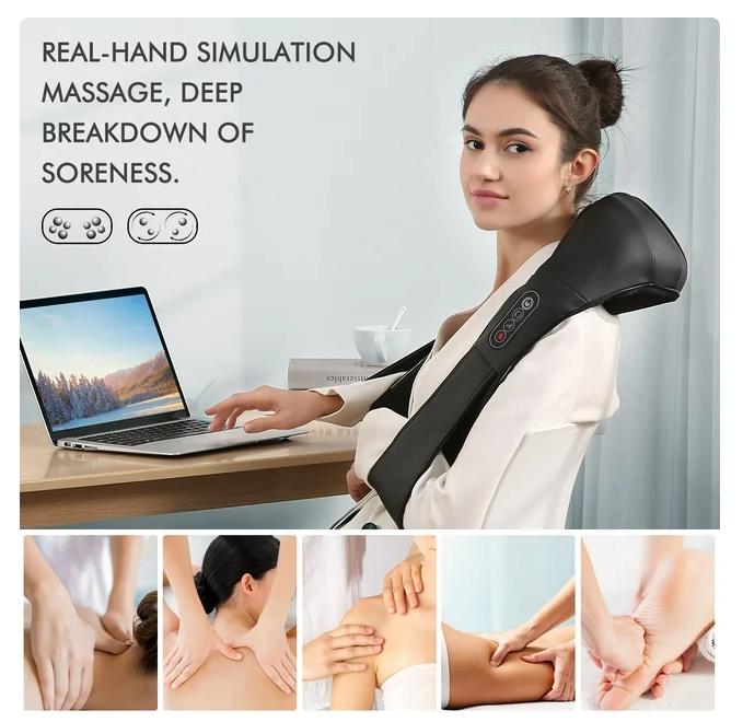 Neck and Shoulder Massager, 3D Deep Tissue Kneading Shiatsu Massager with Heat, Black