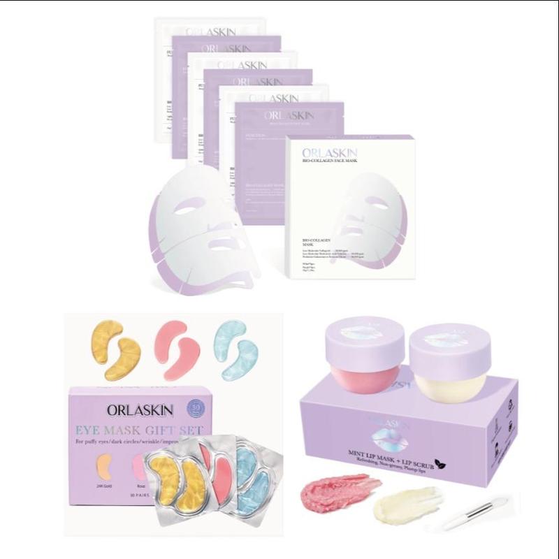 Skin Care Kit, 6 Counts Deep Mask & 30 Pairs Eye Patch & 2 Counts Mint Flavored Lip Balm, Moisturizing Skin Care Kit for Dry Skin