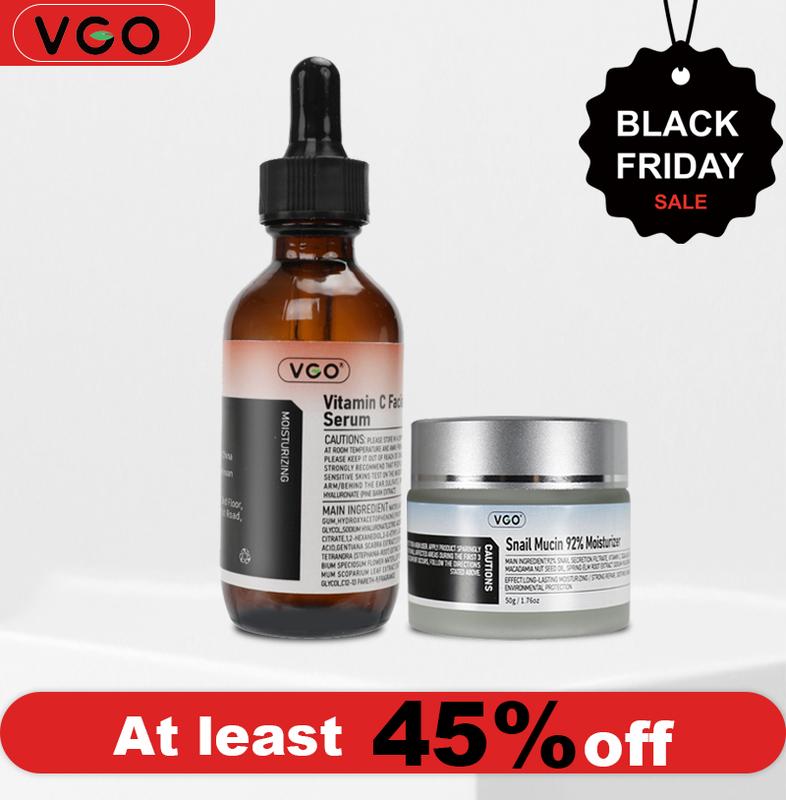 VGO Vitamin C Facial Serum + Snail Mucin 92% Moisturizer + Double Barrel Cleanser