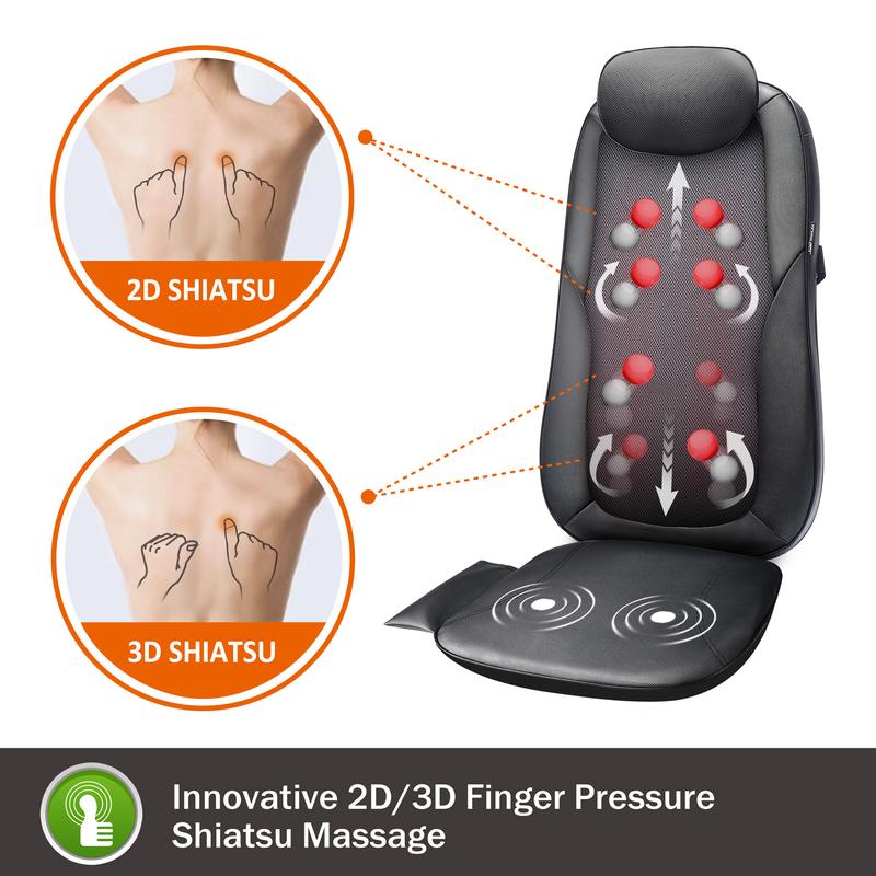 Snailax Back Massager with Heat Shiatsu Massage Seat Cushion - 2D 3D 2-in-1 Modes Back Massager with Heat Adjustable Gifts for Women Men