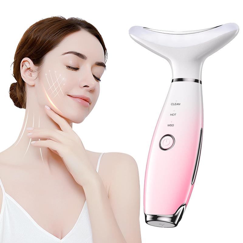 3 Color LED Hot Compress Facial Massager, Portable Rechargeable Facial Skin Care Tool, Professional Facial Beauty Instrument for Women