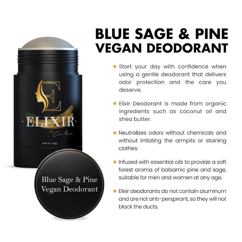 Coco March Elixir Blue Sage and Pine Vegan Deodorant, Coconut Oil and Shea Butter Infused, Aluminum Free Deodorant for Men Women Aroma