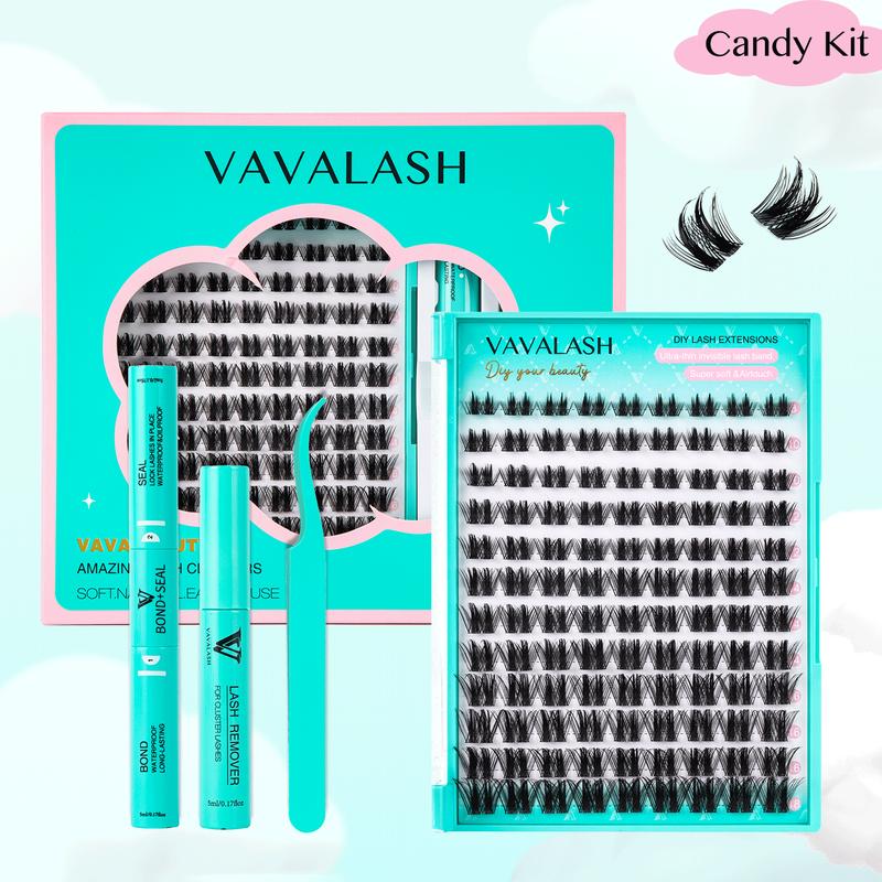 VAVALASH Candy Manga Dynamic LC Curl  Individual Cluster Lash Kit, Beginner Friendly, Wide Ultra-thin Invisible Lash Band, Waterproof Lash bond For Girls Beauty Makeup At Home Eyelashes Cosmetic