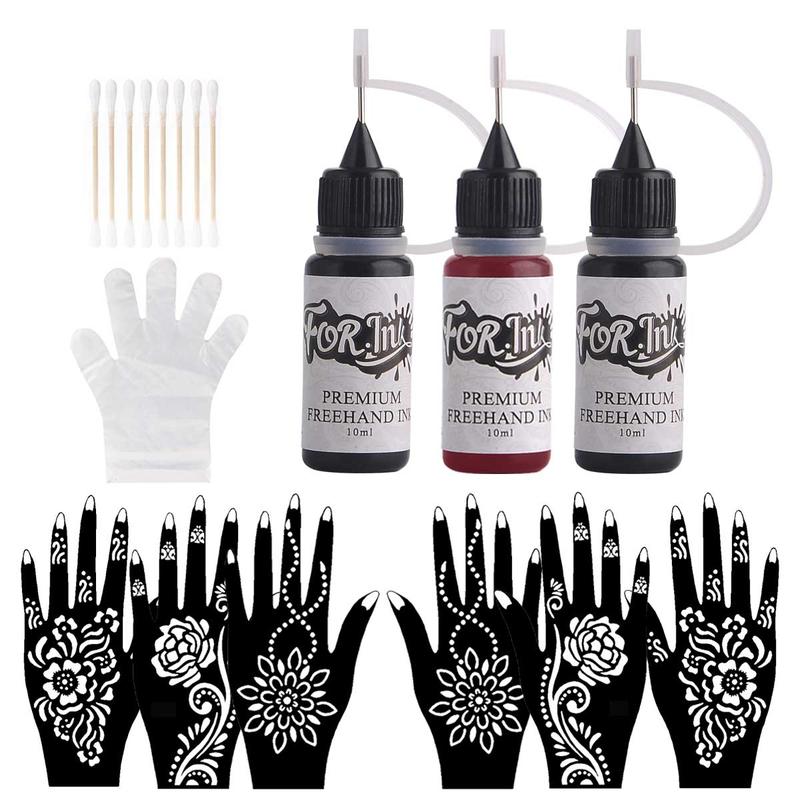 Freestyle Hand & Body Tattoo Stencil & Ink Kit, 1 Set Including 6 Stencils and 3 Tints & Accessories, Temporary Body Tattoo Supplies, DIY Body Tattoo, Fake Tattoos Custom