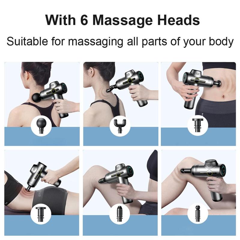 Portable Electric Massager, 6-Speed Adjustable Muscle Massager with 6 Massage Heads, Deep Muscle Relaxation Massager, Muscle Relaxation Tool for Men & Women, Christmas Gift