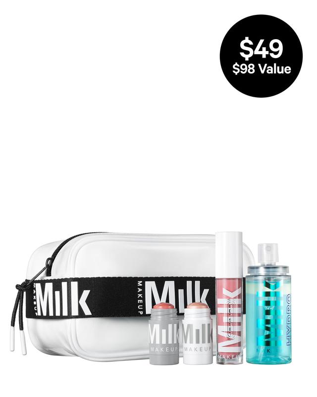 Milk Makeup The Werks Set, Makeup Set, Includes Hydro Grip Set + Refresh Spray, Lip + Cheek, Odyssey Lip Gloss Oil, and Highlighter, Makeup Bundle