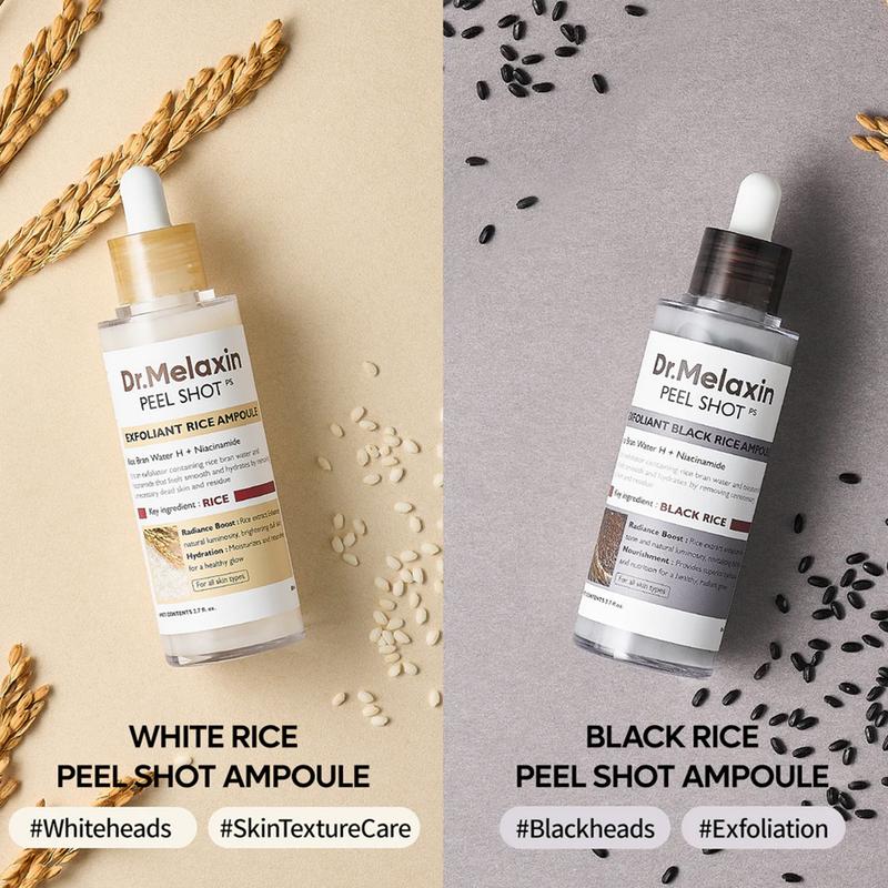 Dr. Melaxin - Peel Shot Exfoliating Rice Ampoule Duo | RICE WATER PEELING GEL DUO TARGETS BLACKHEADS & WHITEHEADS, KOREAN SKINCARE