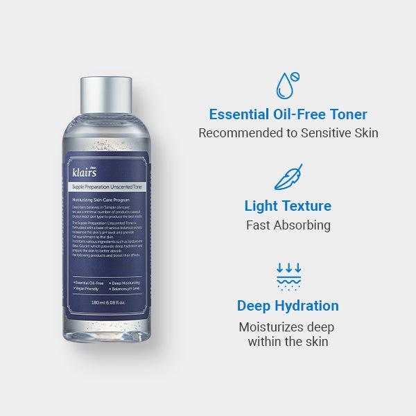 [DearKlairs Official Shop] Supple Preparation Unscented Toner, Lightweight, Essential Oil-Free, Alcohol Free, Packaging Changed, Korean Beauty, Korean Toner, Korean Skincare, Skincare Moisturize Moisture Hydrating Hydrate Hyaluronic Calming Comfort