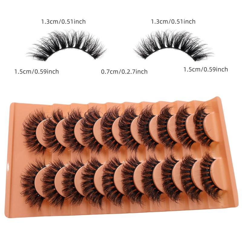 Fluffy False Eyelashes, 10 Pairs Wispy Cat Eye Faux Cluster Lashes, Natural Curling Eye Makeup Strip Lashes, Volumized False Eyelashes for Women and Girls, Christmas Gift