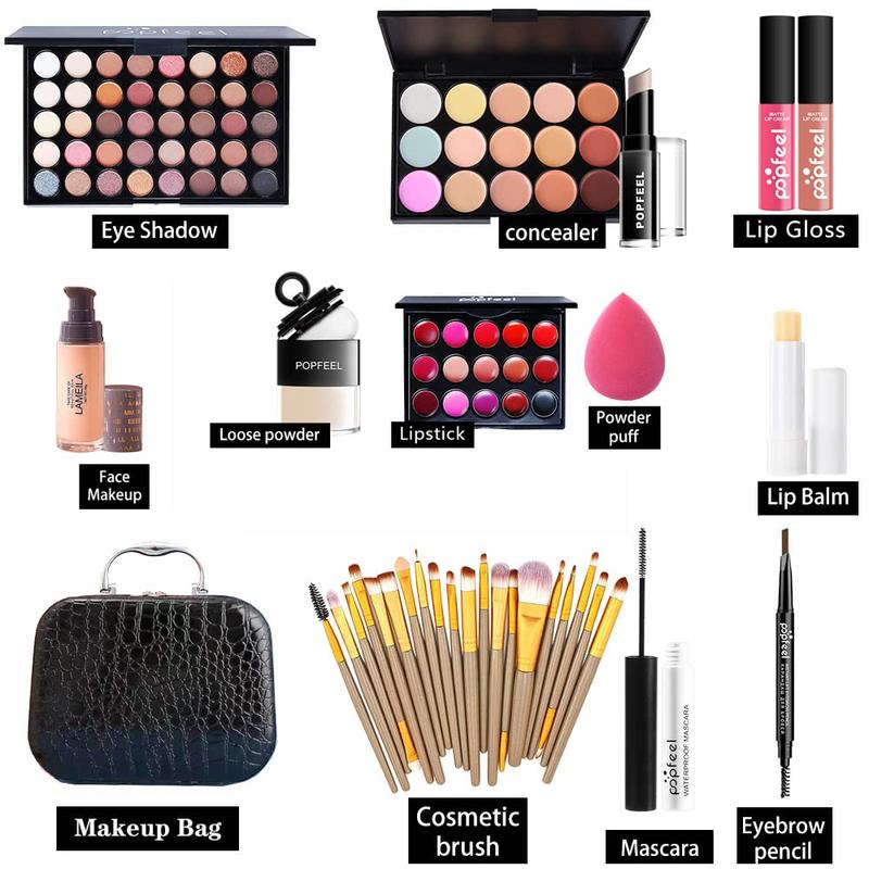 All in One Multipurpose Makeup Kit for Women -Makeup Brush Set,Eyeshadow Palette,Lip Gloss Set, Makeup Bag,Eyebrow Pencil,Mascara and  Makeup (KT18)