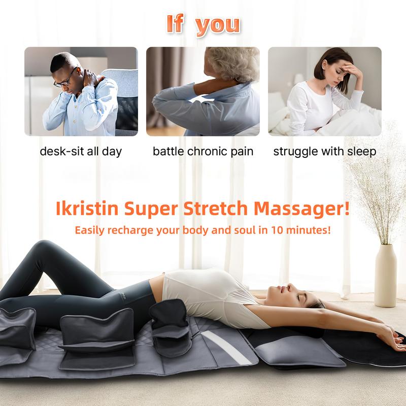 Full Body Massage Mat with 3D Airbags Stretching, Back Massager Pad with Heat, DIY Modes Intensities, PU Leather