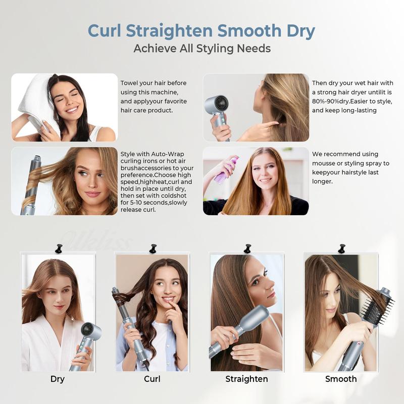 5 in 1 Quick Drying Hair Dryer Brush Set, Ionic Smoothing Hair Dryer & Volumizing Curling Brush & Hair Straightener Set, Hair Styling Tool for Home