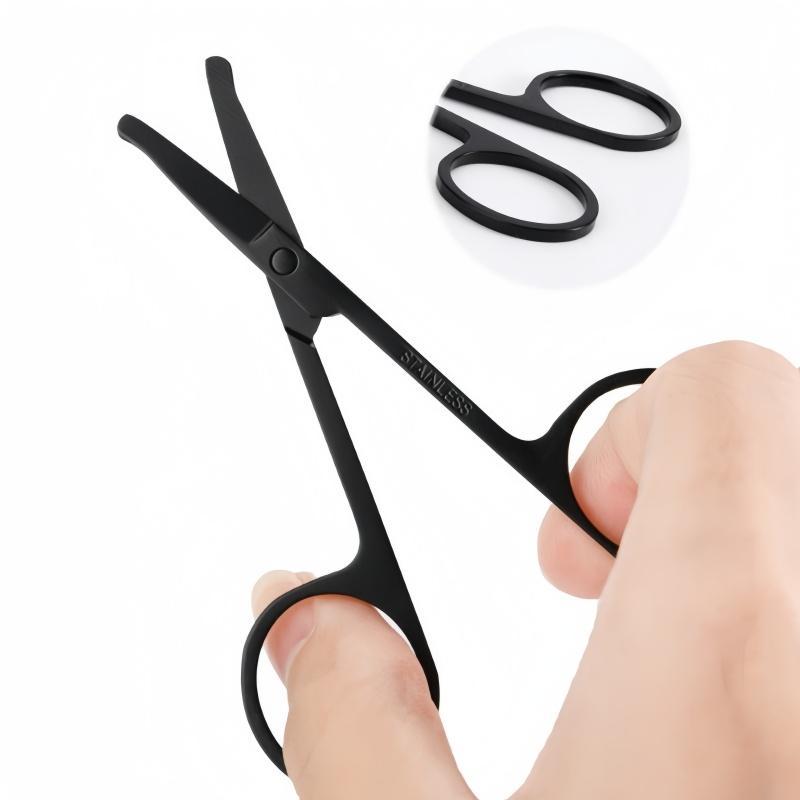 Professional Beard Trimming Scissors, 2 Counts Round Headed Safety Nose Hair Scissors, Hair Cutting Scissors, Facial Hair Trimming Beauty Makeup Scissors