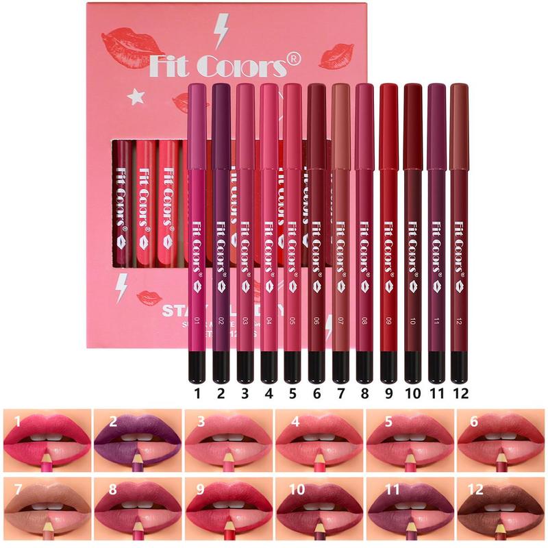 Long Lasting Lip Liner Set, 12pcs set Matte Lip Pencil, Easy Coloring Lip Liner Pen, Suitable for All Occasions Lip Makeup, Girls Makeup Accessories