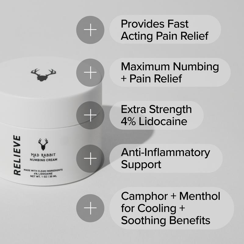 Mad Rabbit Numbing Cream with Menthol -  Maximum Strength, Cream for Tattoos, Permanent Makeup - Vegan