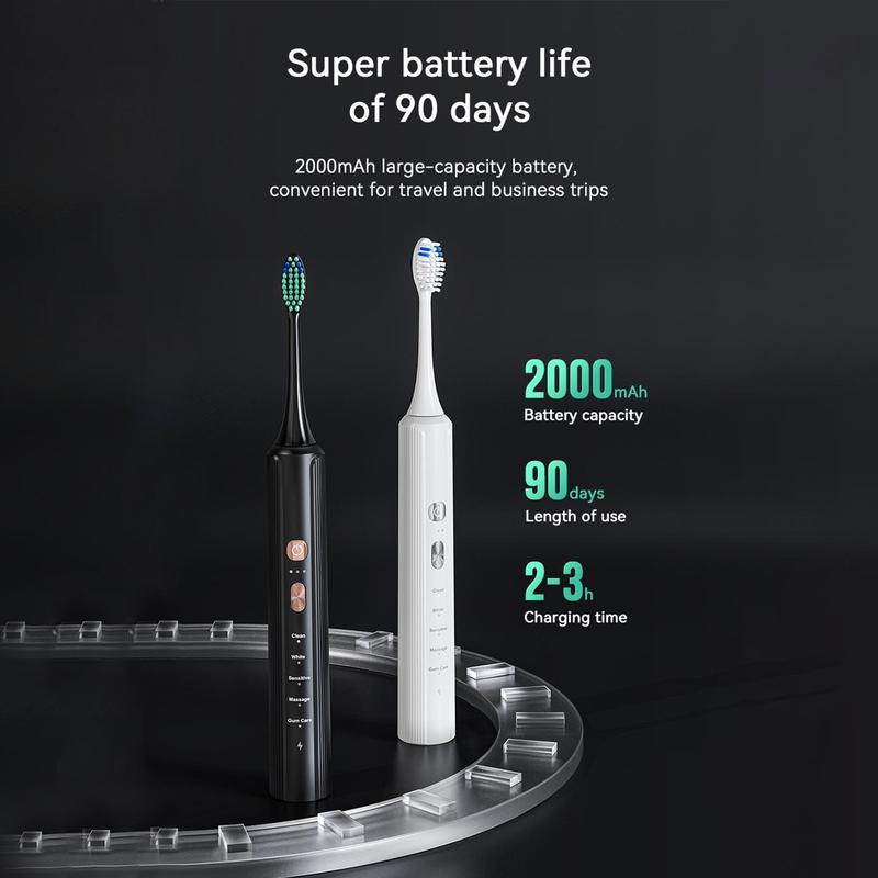 Electric Toothbrush for Adults, with 6 Replacement Brush Heads, Soft Bristle, 5 Modes,Waterproof Electronic Toothbrush, Dental Care Cleaning