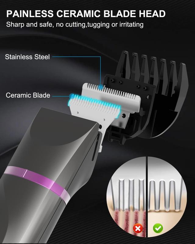 Hair Trimmer for Women Waterproof  Trimmer Electric Shaver for Pubic Hair Legs Arms Removal Personal Trimmer with Snap-in Ceramic Blades IP7X Washable Head,Wet and Dry Use