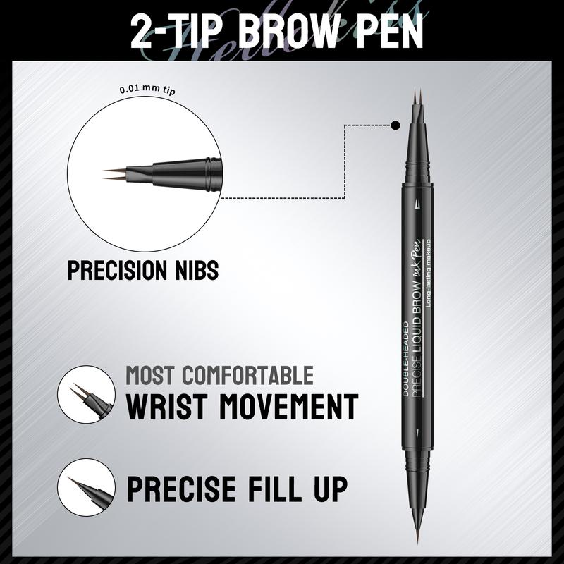 Microblading Eyebrow Pen Waterproof, 2-in-1 Dual-Ended Eye Brow Pencils with Micro-Fork-Tip and Precise Brush-Tip, Natural Hair Like Strokes, Last All-Day