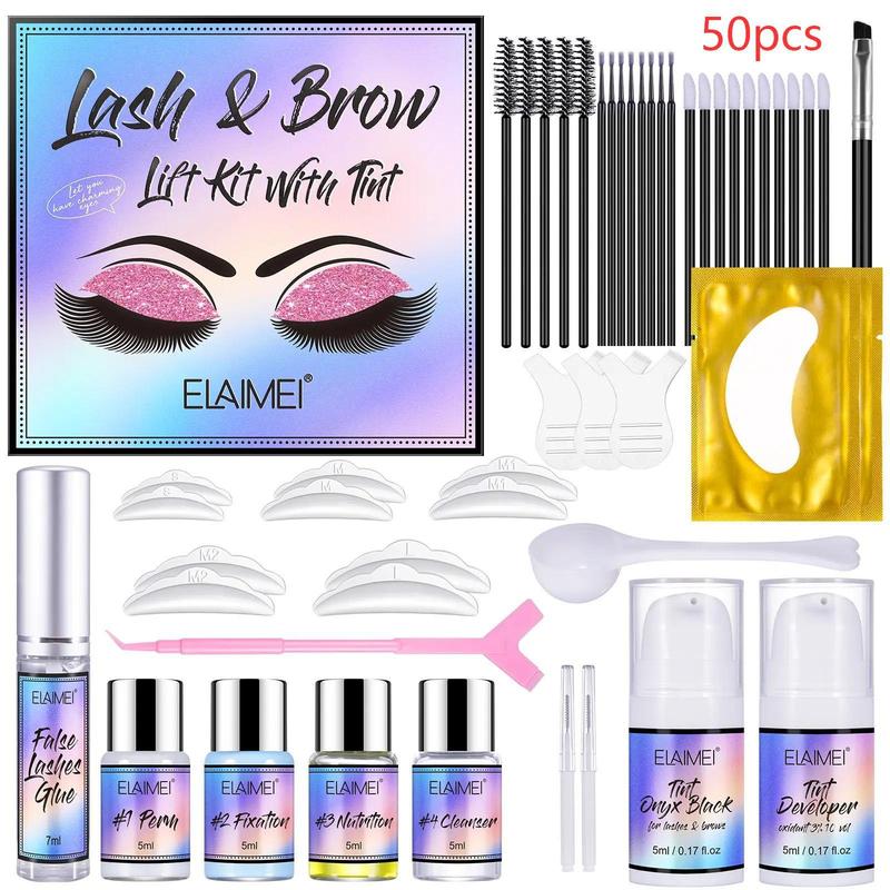 Eyelash & Eyebrow Perming & Tinting Kit, 50pcs set Eyebrow and Eyelash Makeup Tools, Professional Eye Makeup Tool for Women