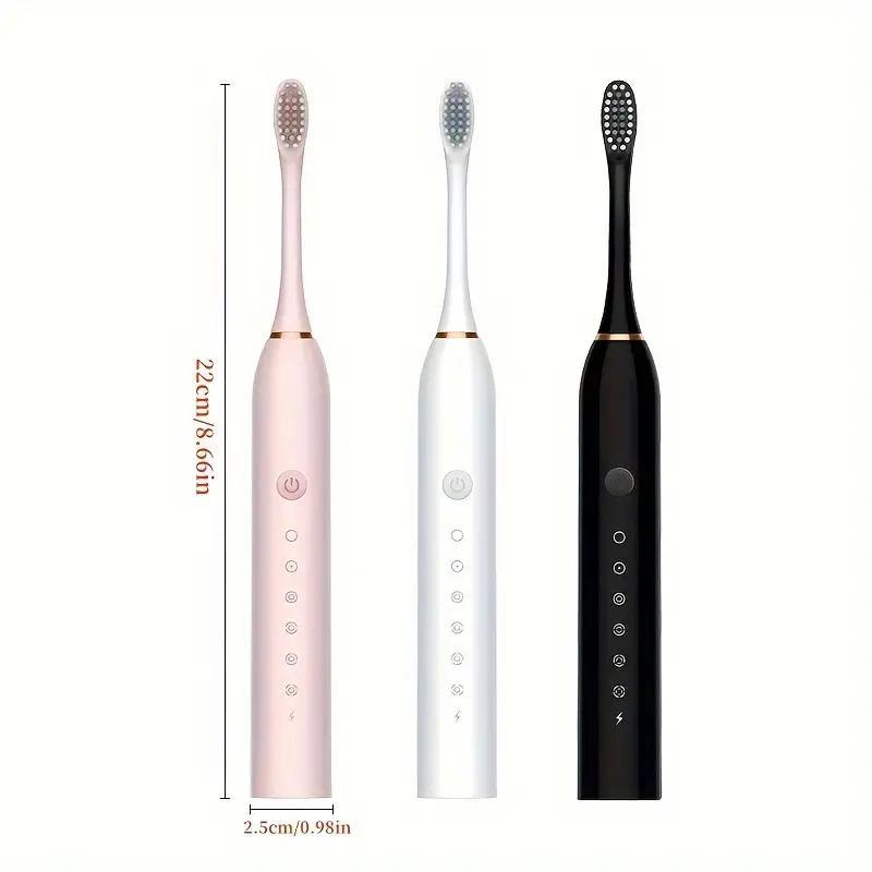 Electric Toothbrush for Christmas Gift, 1 Box USB Rechargeable Waterproof Toothbrush with 4 Brush Heads, Oral Care Product for Adults & Kids