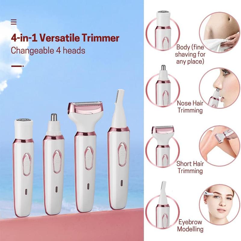 4 in 1 Electric Shaver, 1 Set Portable Hair Removal Machine, Cordless Hair Trimmer for Women, Men, Girls - Wet Dry Use with Detachable Head