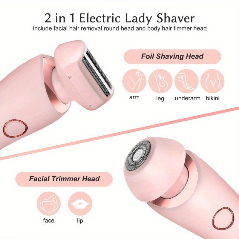 2 in 1 Electric Shaver for Women, 1 Box Rechargeable Hair Removal Tool for Women's Pubic Hair Legs Face, Wet & Dry Use Bikini Trimmer for Women