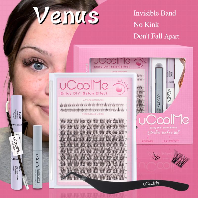 uCoolMe Lazy Girl&Venus with Invisible Band Lash DIY Extension Kit | Natural Bottom Lash | Bond Seal and Remover | Upgrade Invisible Band | for Makeup Party Daily Life Eyelashes Cosmetic Lash Extensions Eyelash Extensions winter gift