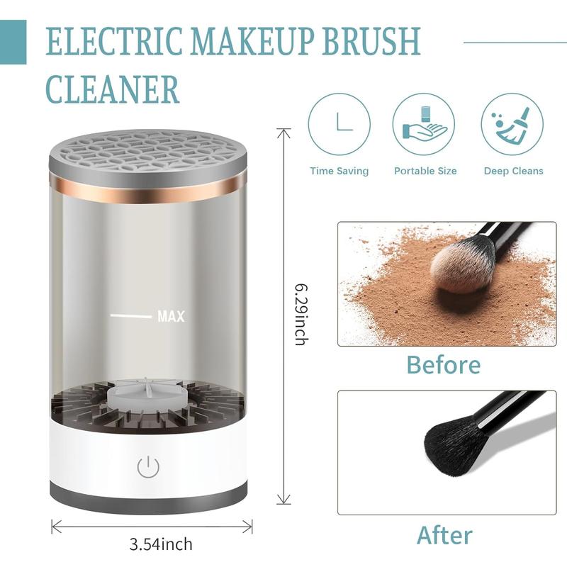 Efficient Electric Makeup Brush Cleaner Machine, Automatic Makeup Brush Cleaner for 3-4 Brushes at a Time, 7000 RPM Ensures Thorough leaning, Includes Sillcone Pad for rregularly Sized Brushes Powder torage Cleansing Cosmetic