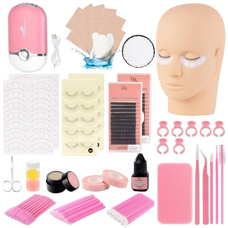 Lash Eyelash Extension Kit, Lash Kit for Eyelash Extension Beginners, with Mannequin , Individual Lash Glue, Eyelash Remover, Fan, Lash Extension Supplies Tools for Practice