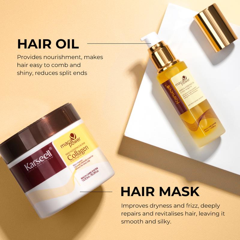 Karseell Collagen Hair Treatment Deep Repair Conditioning, Hair Mask Argan Oil Set for All Hair Types 16.9floz + 1.69floz