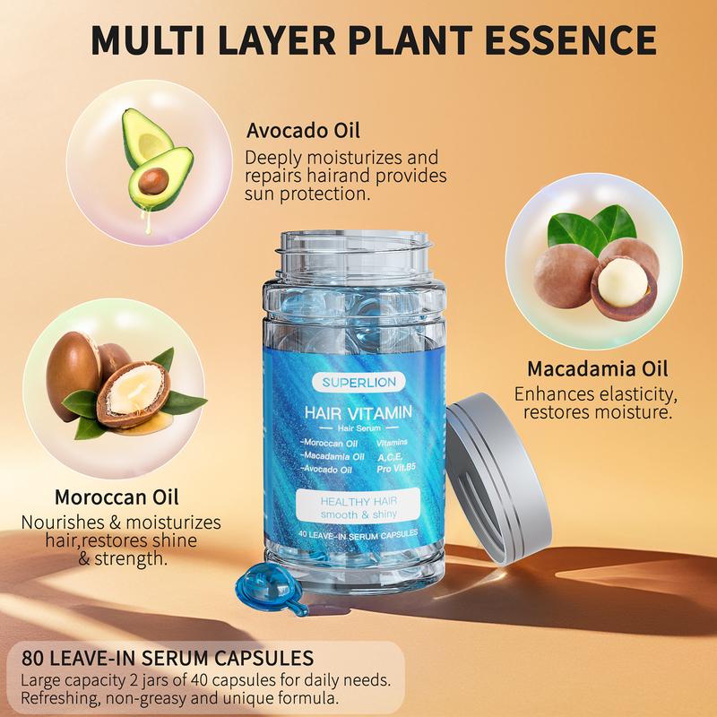 Moisturizing Hair Vitamin Capsules, Silky Hair Serum - Enriched with Vitamins - No Rinse Formula-Argan , Macadamia, Avocado Oils bali  secret Nourishing Hair Serum Capsules Multi-Functional Vitamin Hair Oil no-rinse hair treatment serum Haircare Repair