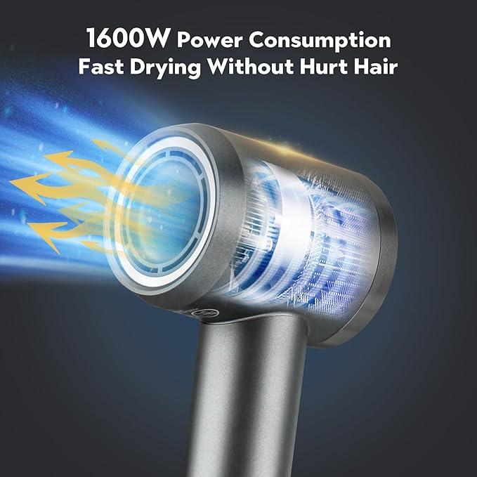 110000 High-speed Hair Dryer Brushless Motor &4 Temperature Settings, 400 Million Negalive Lon