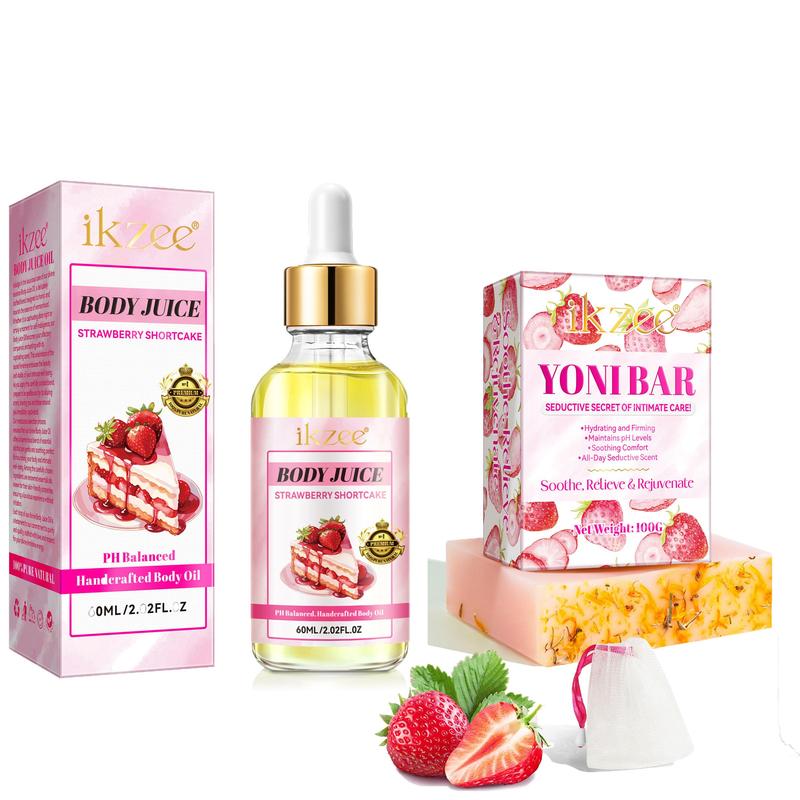 Strawberry Body Juice Oil & Soap Set, Deep Cleansing Body Care Kit, Balance PH, Keep Fresh, High Quality Care, Suitable for All Skin Types, Christmas Gift