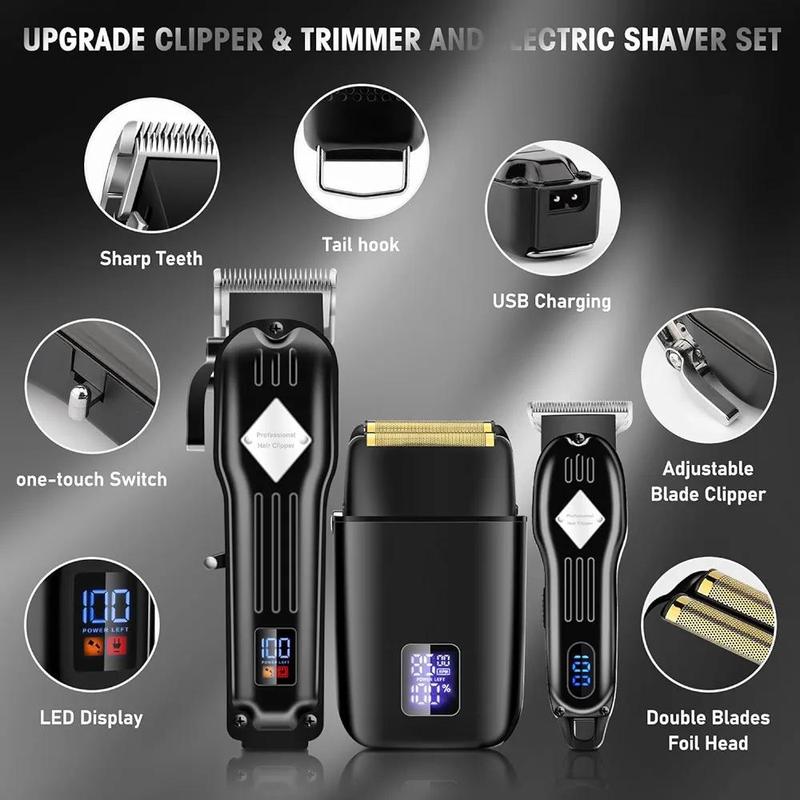 3 in 1 Electric Shaver Kit with Digital Display, 1 Set Multi-use Rechargeable Hair Clipper Set with Accessories, Electric Beard Hair Trimmer for Men, National Day Offers, Christmas, Christmas Gift