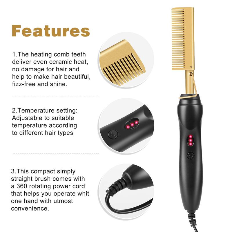 Electric Hot Comb Hair Straightener - Heat Pressing Comb Portable Curling Flat Iron Curlers High Heat Ceramic Press Comb - Professional Electrical Straightening Comb