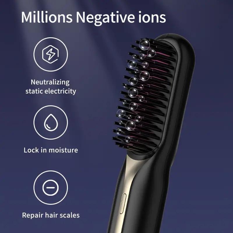 Portable Electric Hair Straightener Brush, Rechargeable Hair Straightening Comb, Hair Styling Tool for Home & Travel