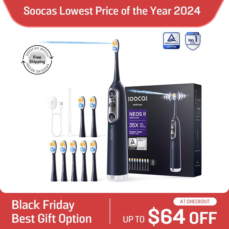 Soocas NEOS II - Electric Toothbrush with Water Flosser, Adults Sonic Electric Toothbrush, Teeth Water Flosser, Portable Cordless Flossing Toothbrush