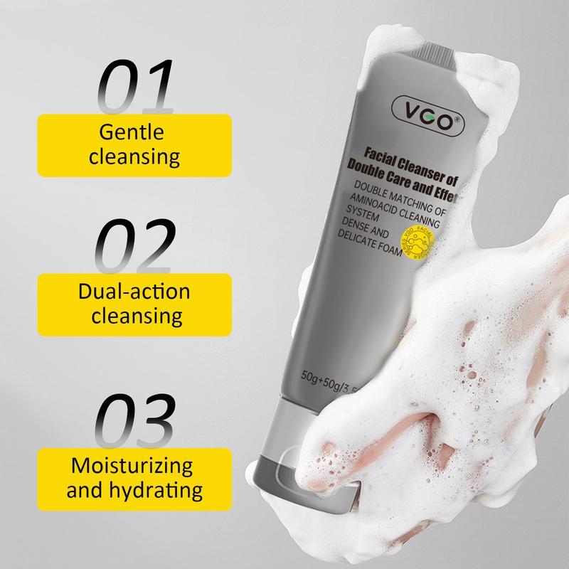 VGO Facial Cleanser of Double Care and Effets 50g All types of skins Cleanse and moisturize-A Cleansing Skincare Gentle Charcoal