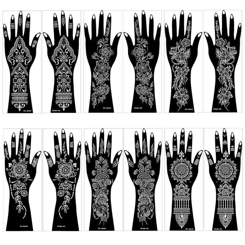 Henna Tattoo Stencil Kit,12 Sheets Stickers for Henna Tattoo Hand Forearm Glitter Airbrush Tattooing Template, Large Indian Temporary Tattoo Stickers