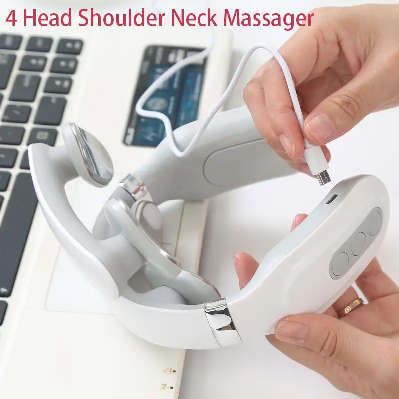 4-head Pulse Massager, 1 Count 9-level Pulse Heating Neck Massager, Neck Protector for Soothing Cervical Spine and Relieving Neck Muscle