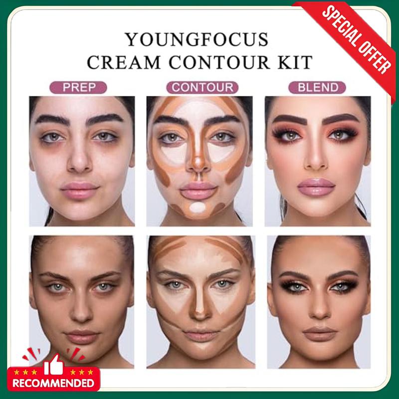 Youngfocus Cosmetics Cream Contour Best 8 Colors Contouring Foundation - Highlighting Makeup Kit Concealer Palette - Vegan, Cruelty Free and Hypoallergenic - Instruction Manual（Face Blushes）