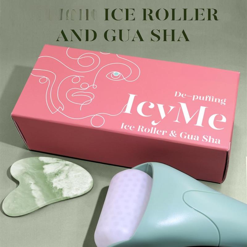 Ice Roller and Gua Sha Facial Tools, Skin Care Tools for Face Massager Self Care Gift for Men Women - Green