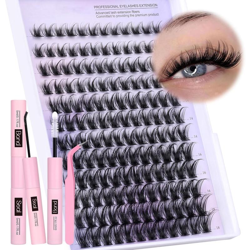 Individual False Eyelashes with Eyelash Glue & Tweezers, 1 Set Natural Look Eyelash Extensions, Self Grafting Curl Eyelashes, Eye Makeup Accessories