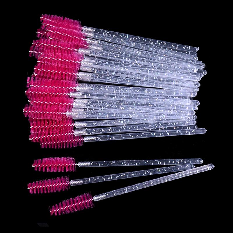 Summer Disposable Crystal Eyelash Brushes, 50pcs set Travel Eye Makeup Tools, Lash Brush, Shining Handle Eyelash Spoolie Brush, Christmas Gift